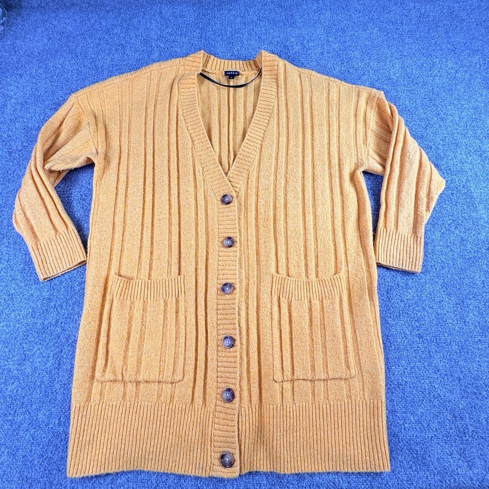 Torrid Boyfriend Cardigan Womens 2 Orange Ribbed Longline Button Cozy Soft Knit